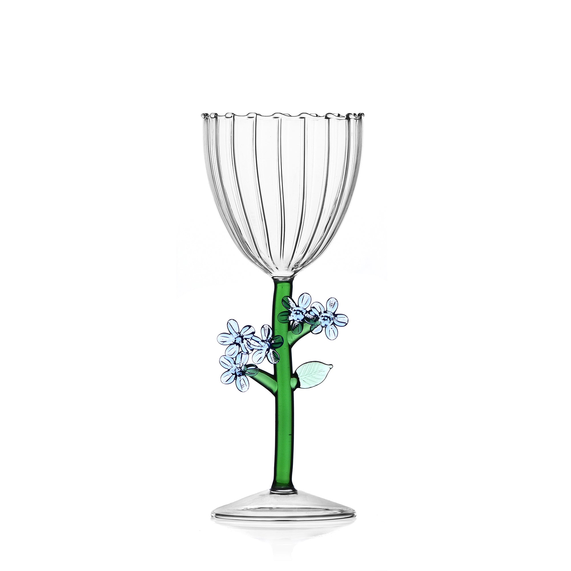 Optical stemmed glass light blue flower