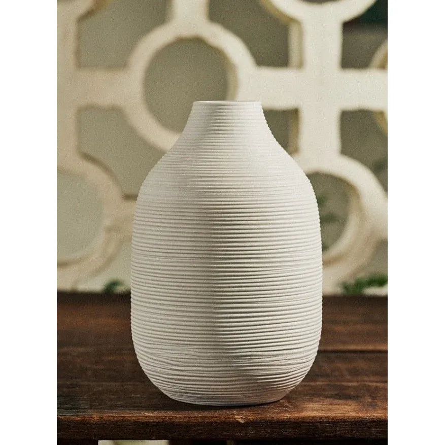 White Vase with Score Texture Medium