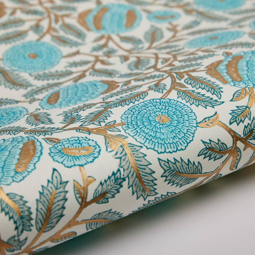 Block Printed Wrapping Paper Sheets | MarigoldGlitz Turquoise