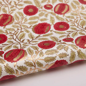 Block Printed Wrapping Paper Sheets | Marigold Glitz Scarlet