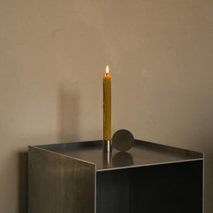 FUNDAMENT CANDLE HOLDER | STAINLESS STEEL | FORM 2 on metal side table