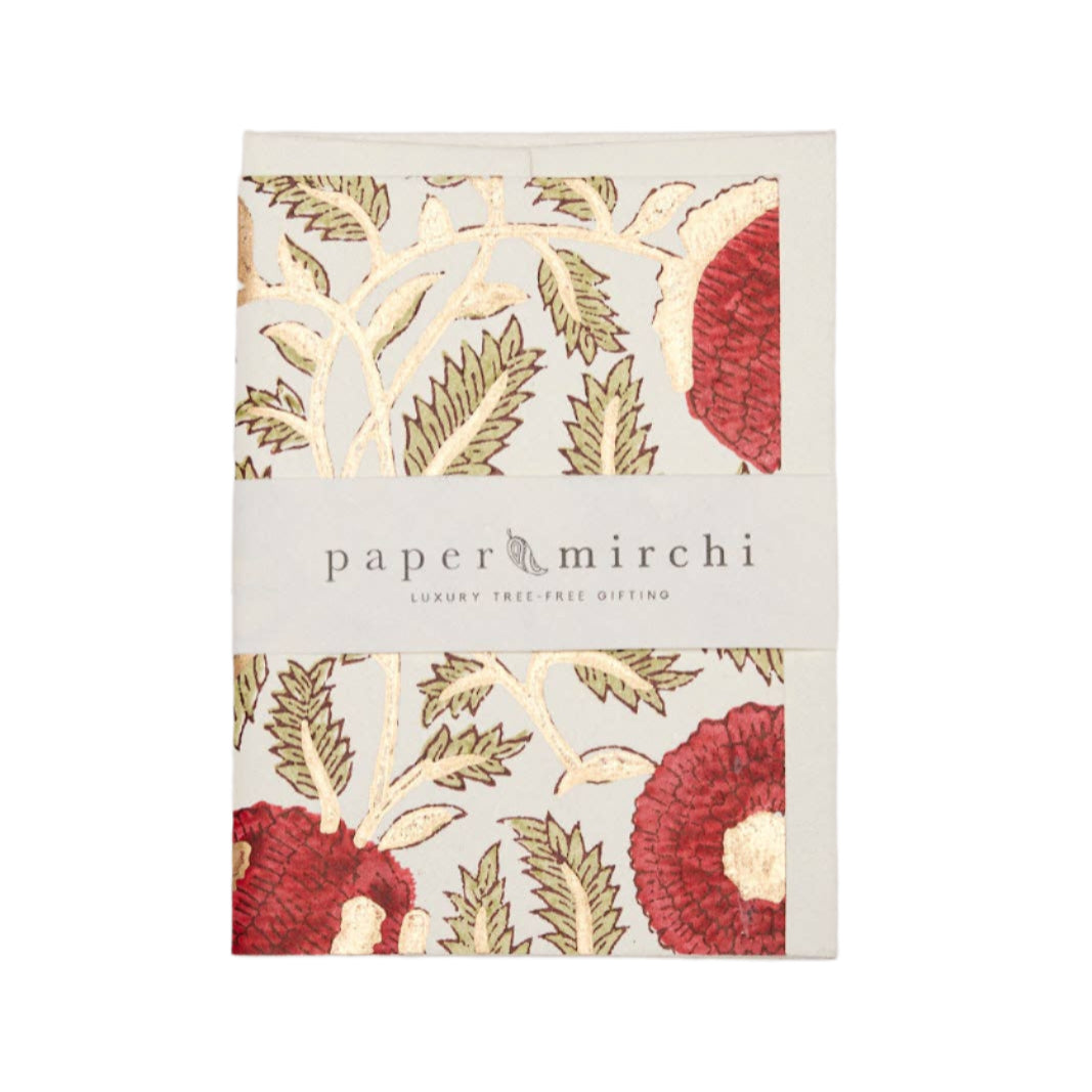 Hand Block Printed Greeting Card | Marigold Glitz Scarlet