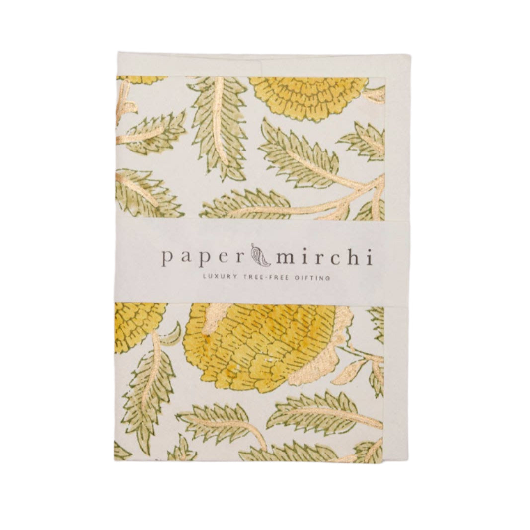 Hand Block Printed Greeting Card | Marigold Glitz Sunshine