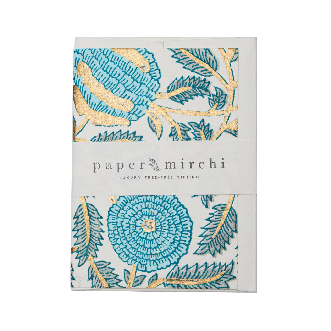 Hand Block Printed Greeting Card | Marigold Glitz Turquoise