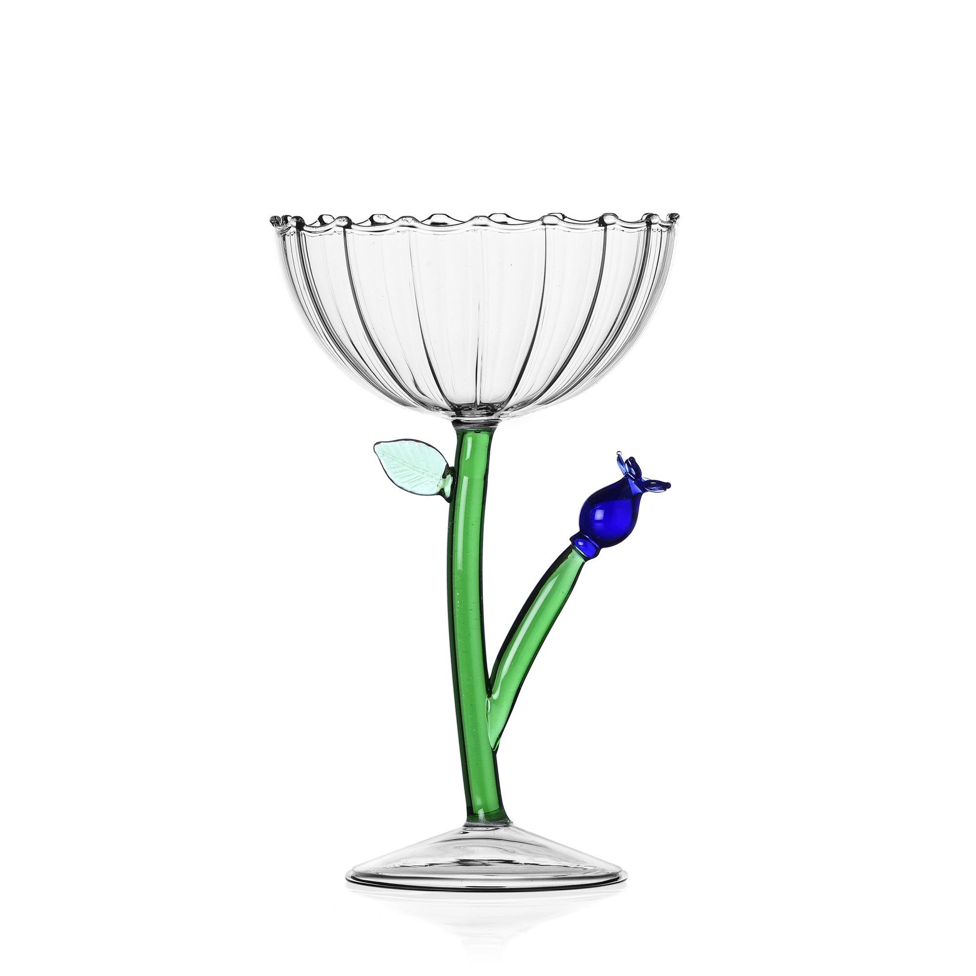 Optical Champagne Bowl Blue Flower