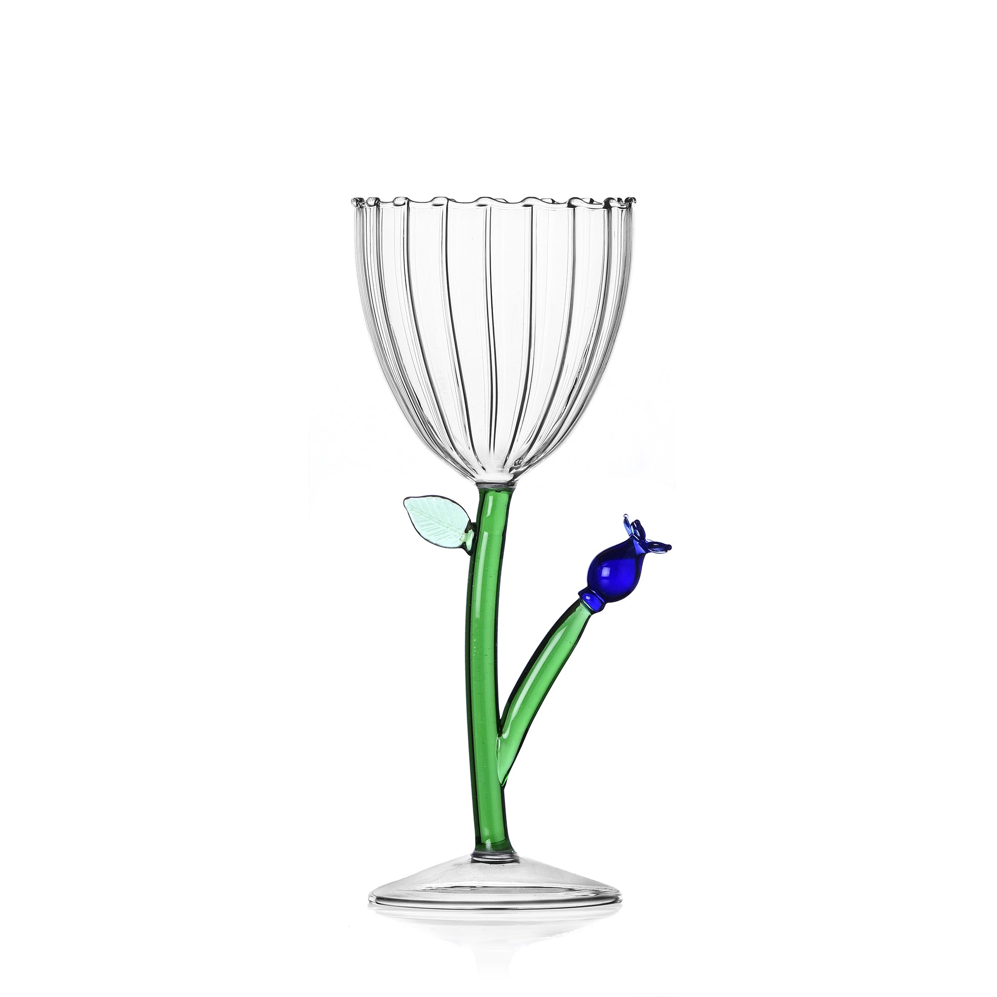 Optical Stemmed Glass Blue Flower