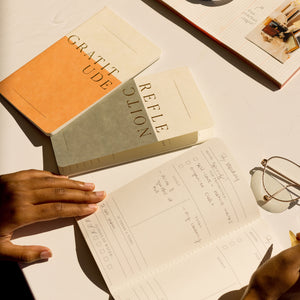 Set of 3 Single Flex Undated Planners being writen on a desk