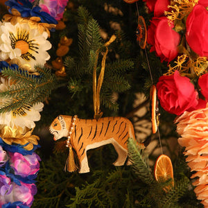 tinsel tiger ornament for xmas by doing goods on xmas tree