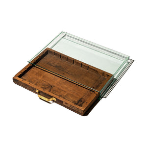 GLASS DISPLAY CASE WITH VINTAGE DRAWER