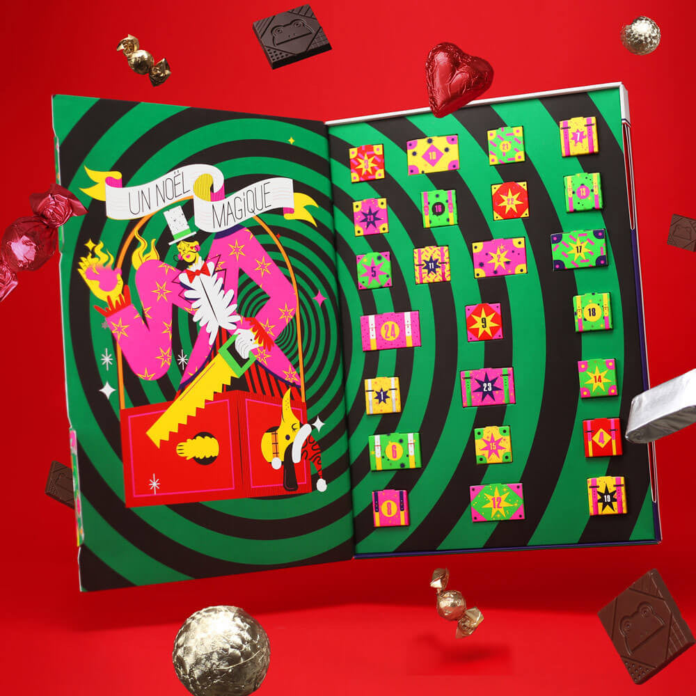 Advent calendar chocolate with magic illustration