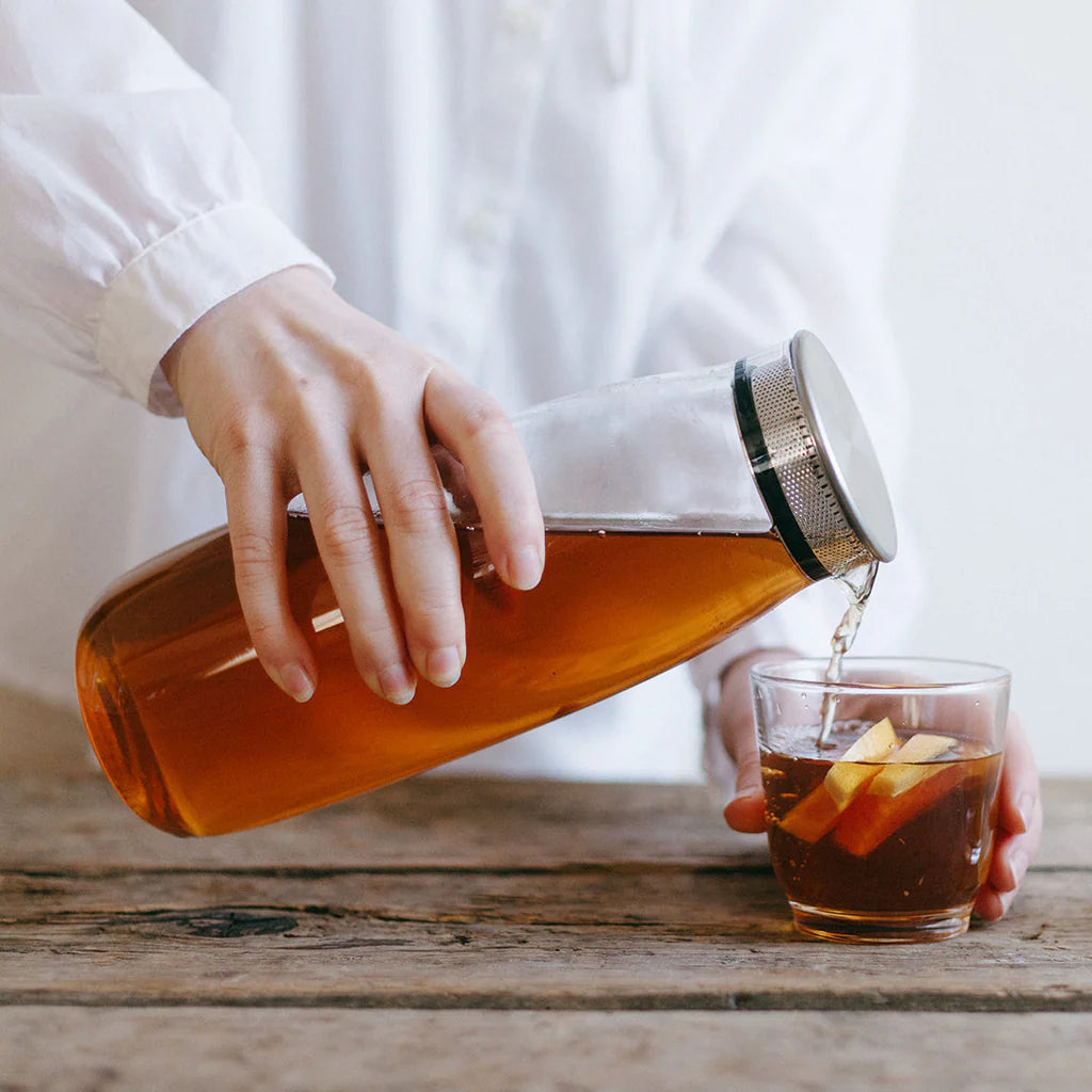 cold brew jar in glass and stainless steel by kinto