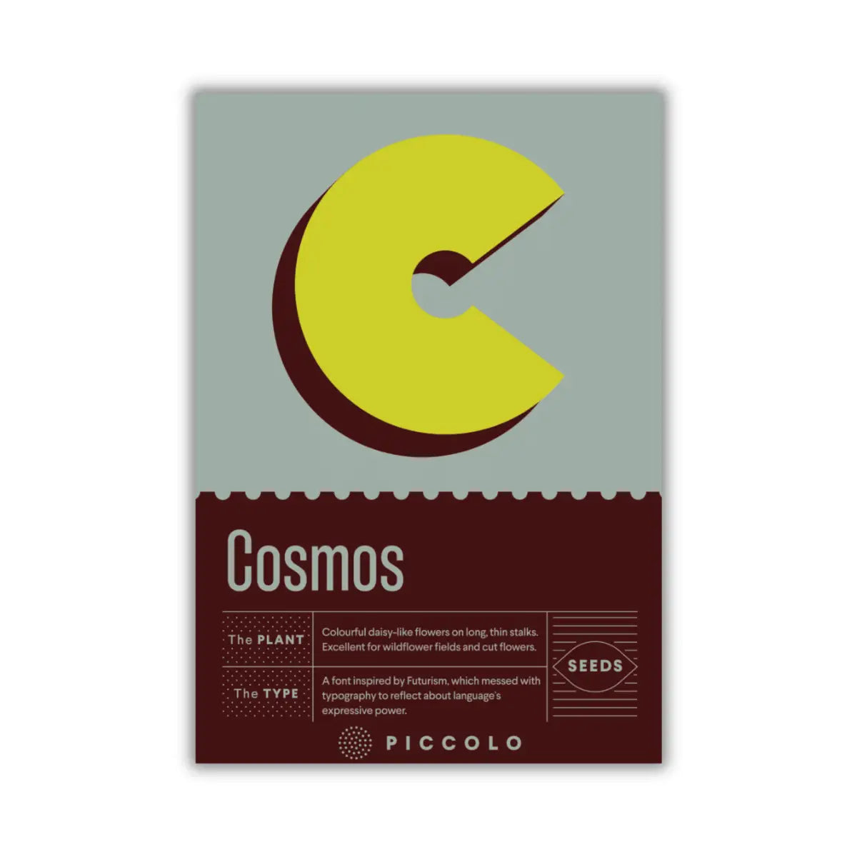 cosmos plant seeds with typography packaging