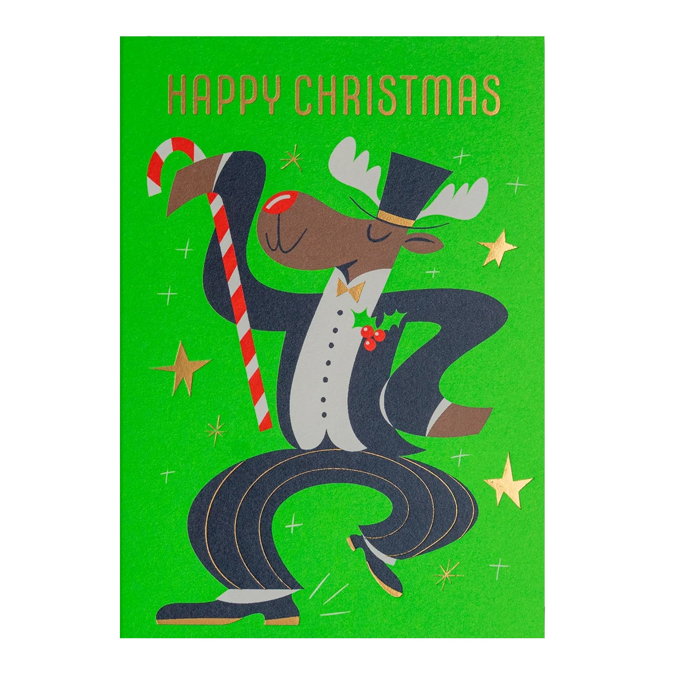 dapper dancing reindeer xmas card 