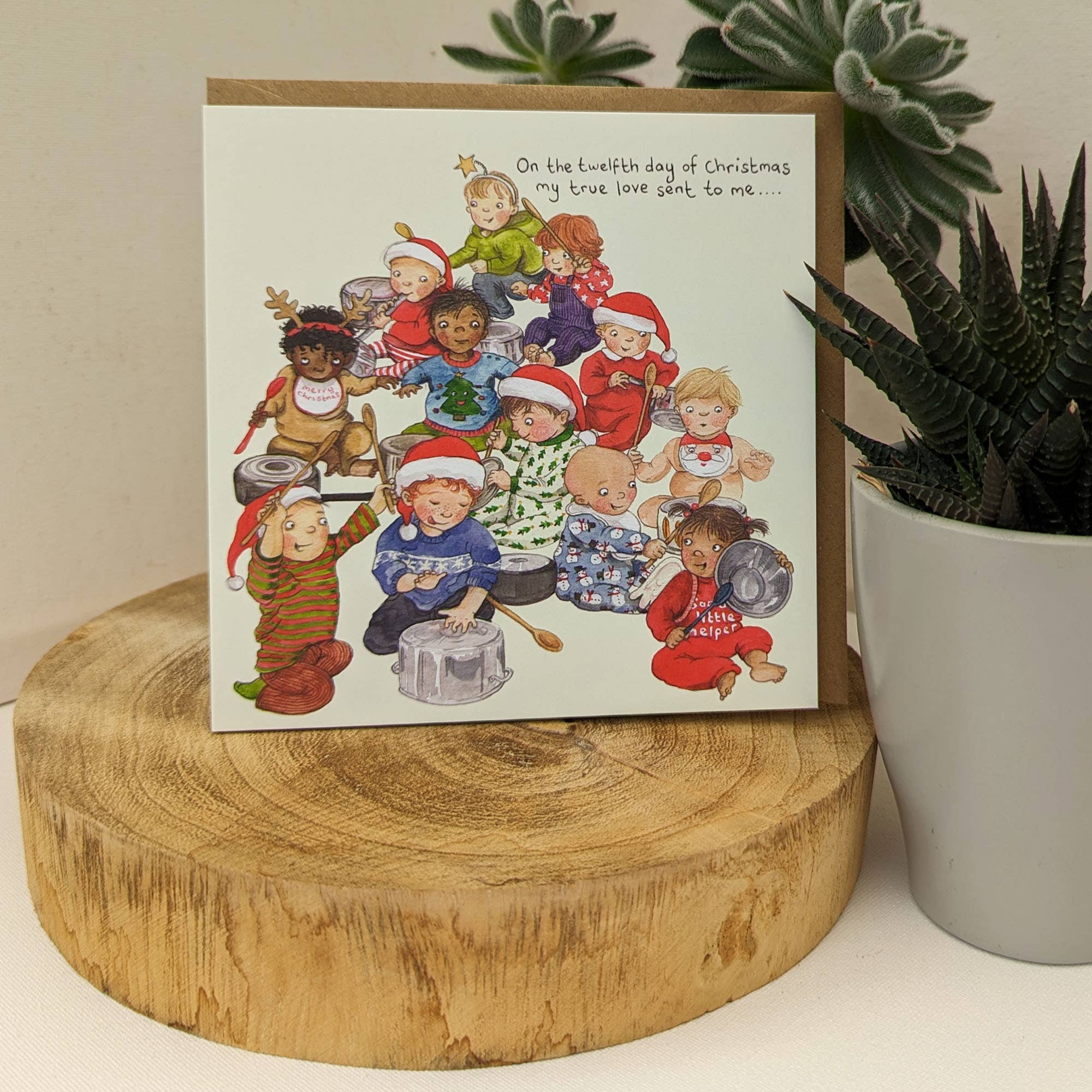 children drumming xmas card