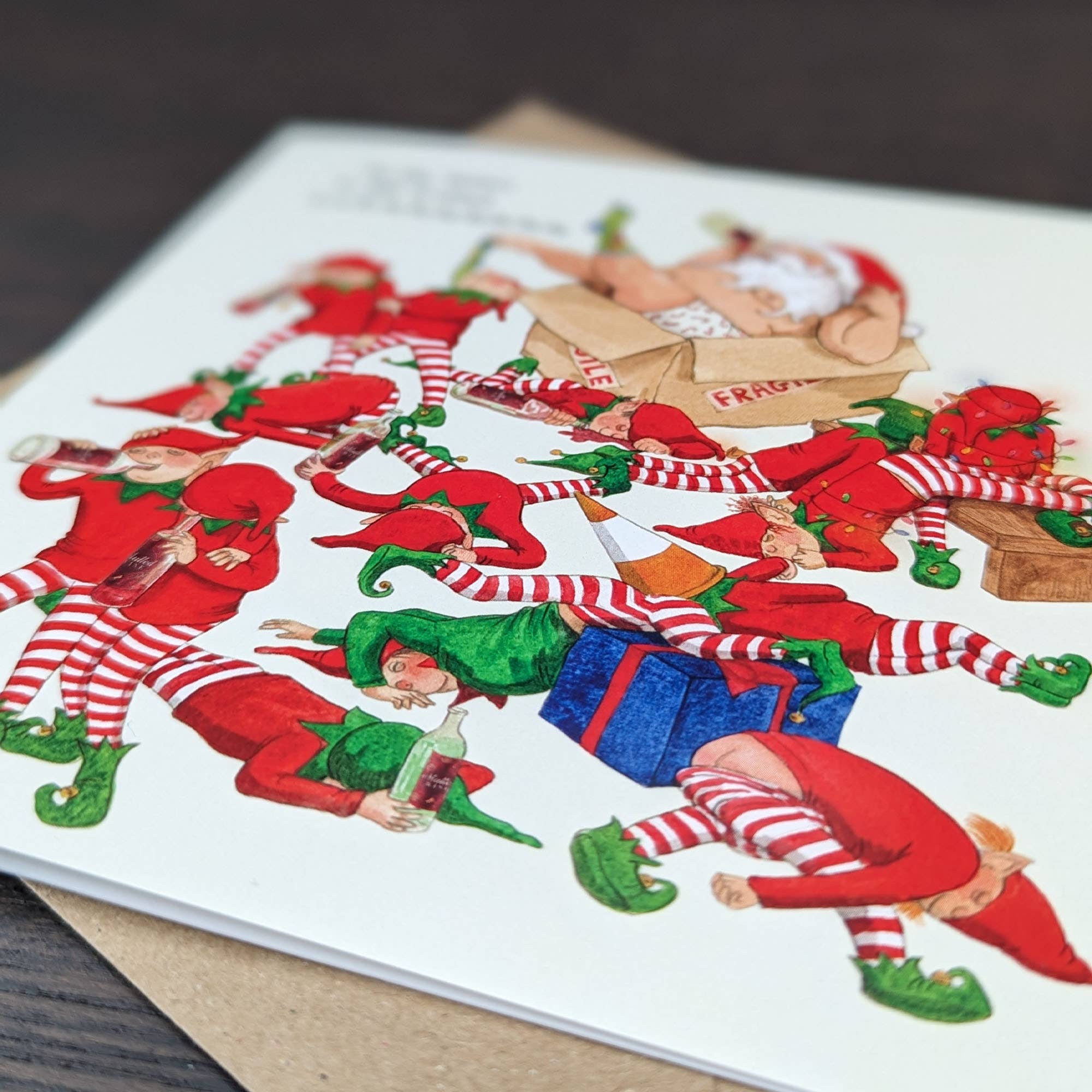 santa and elves are drunk xmas card