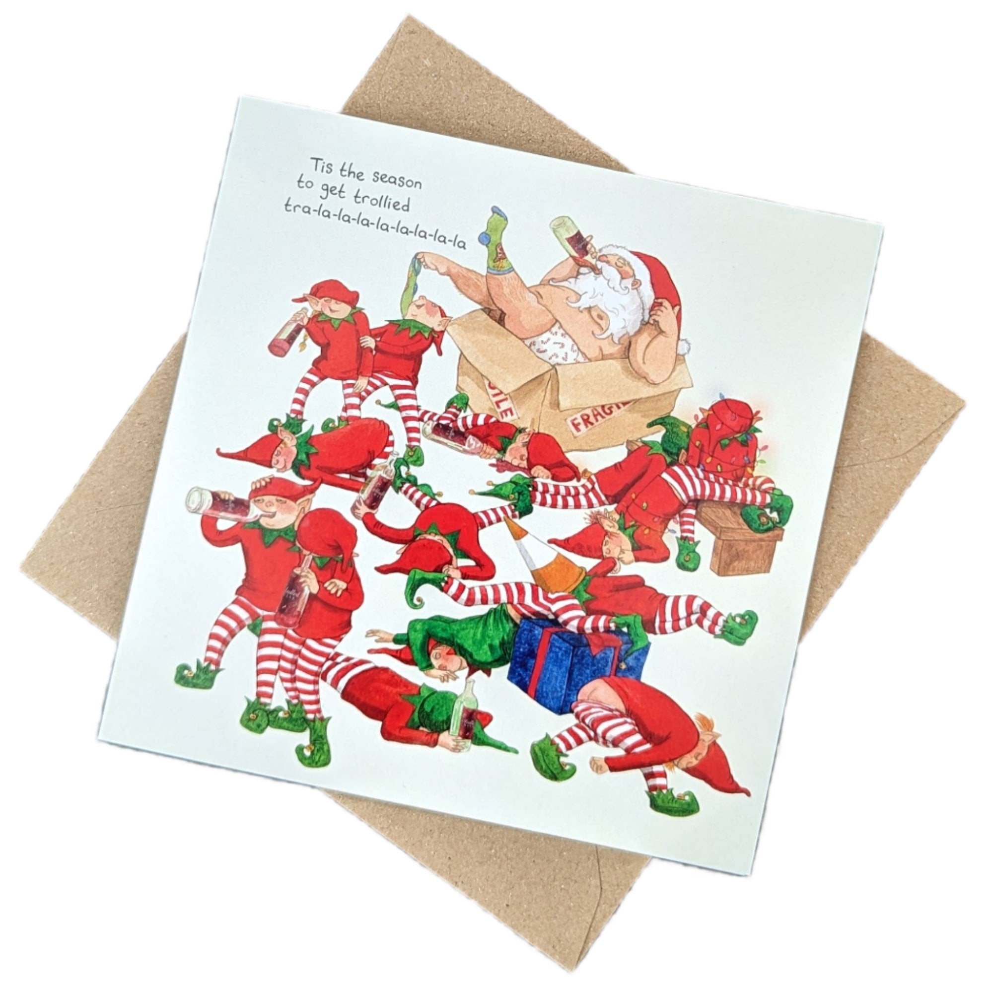 santa and elves are drunk xmas card