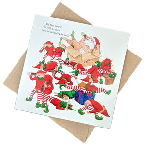 santa and elves are drunk xmas card