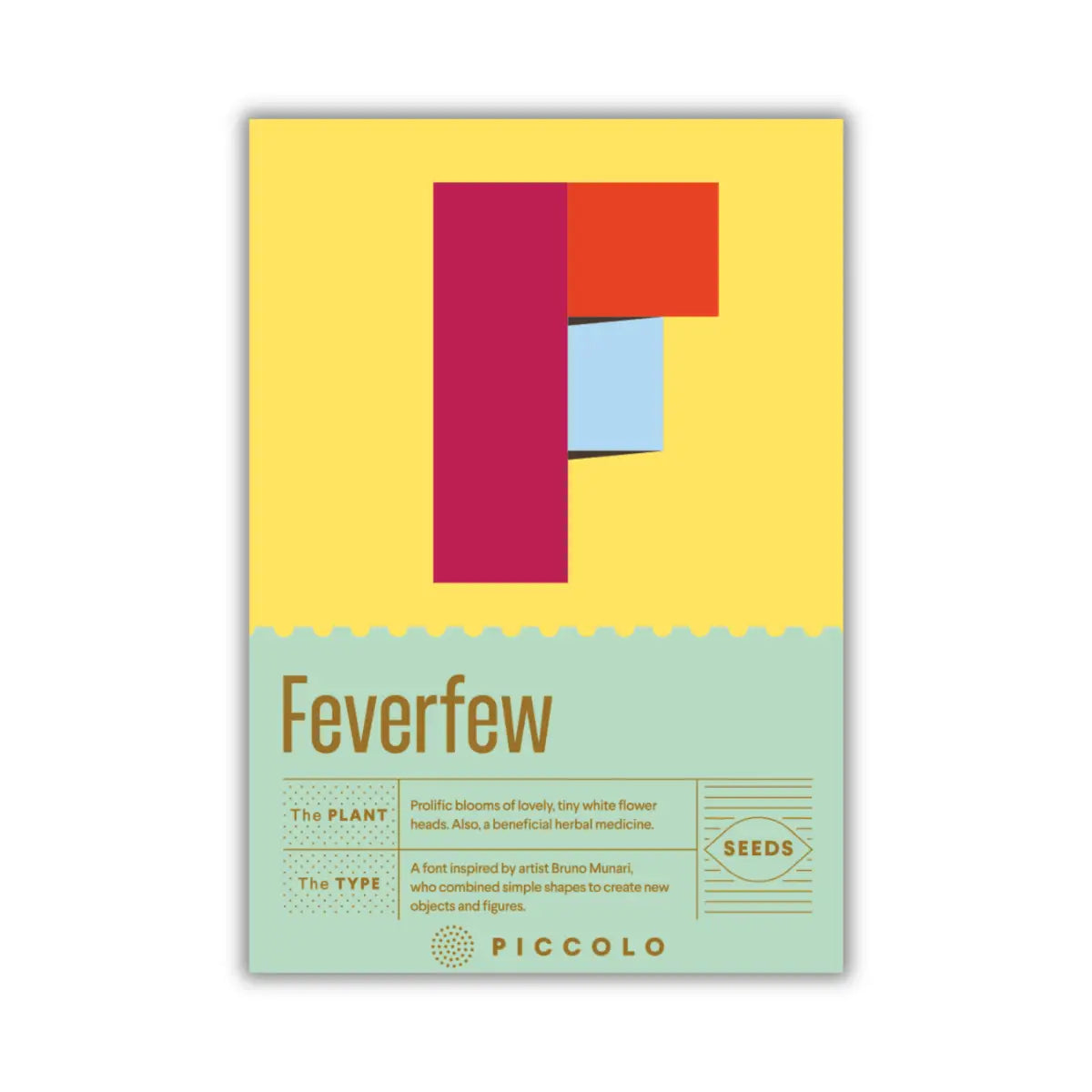 feverfew plant seeds with typography packagaing