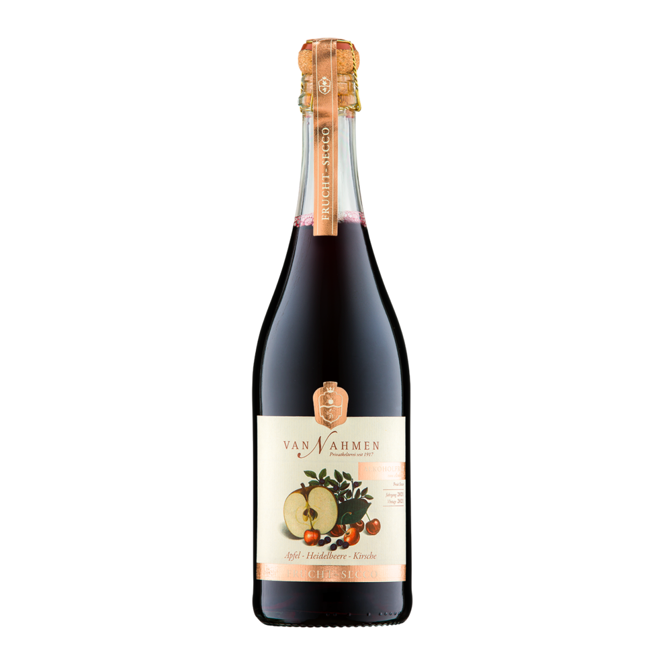 apfel heidelbeere kirsche frucht-secco sparkling fruit drink by vannahmen