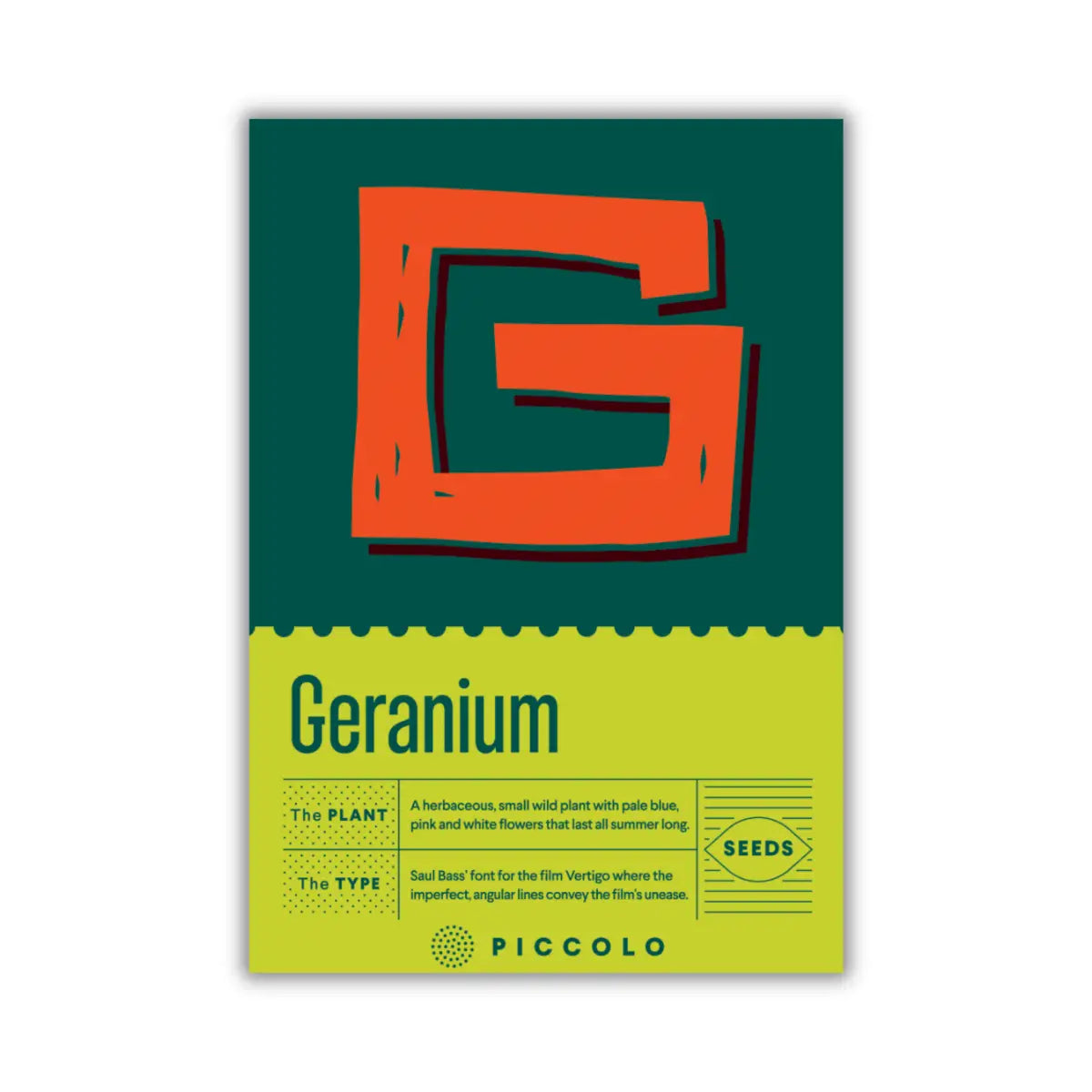 geranium plant seeds with typography packaging