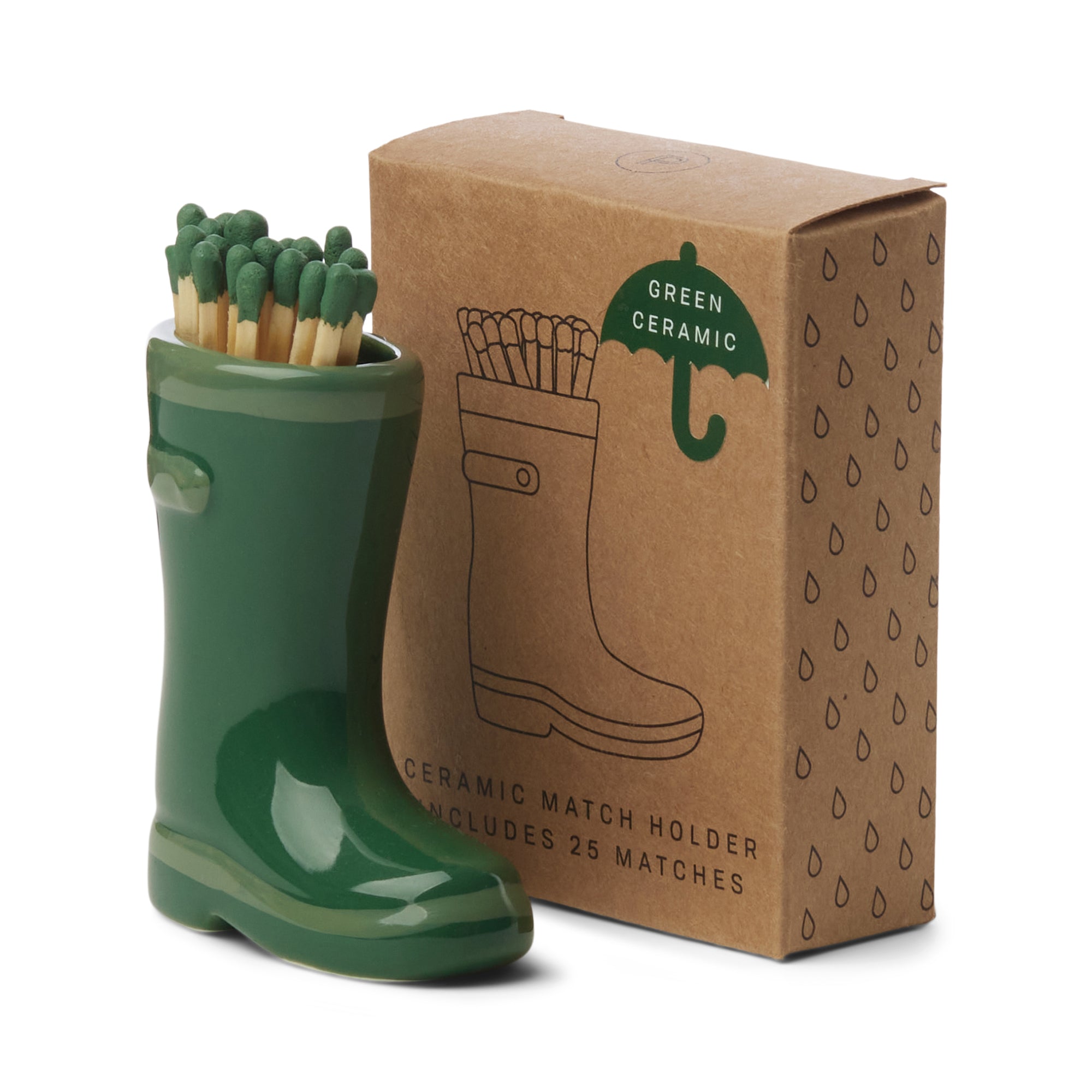 green ceramic wellington boots holding matches