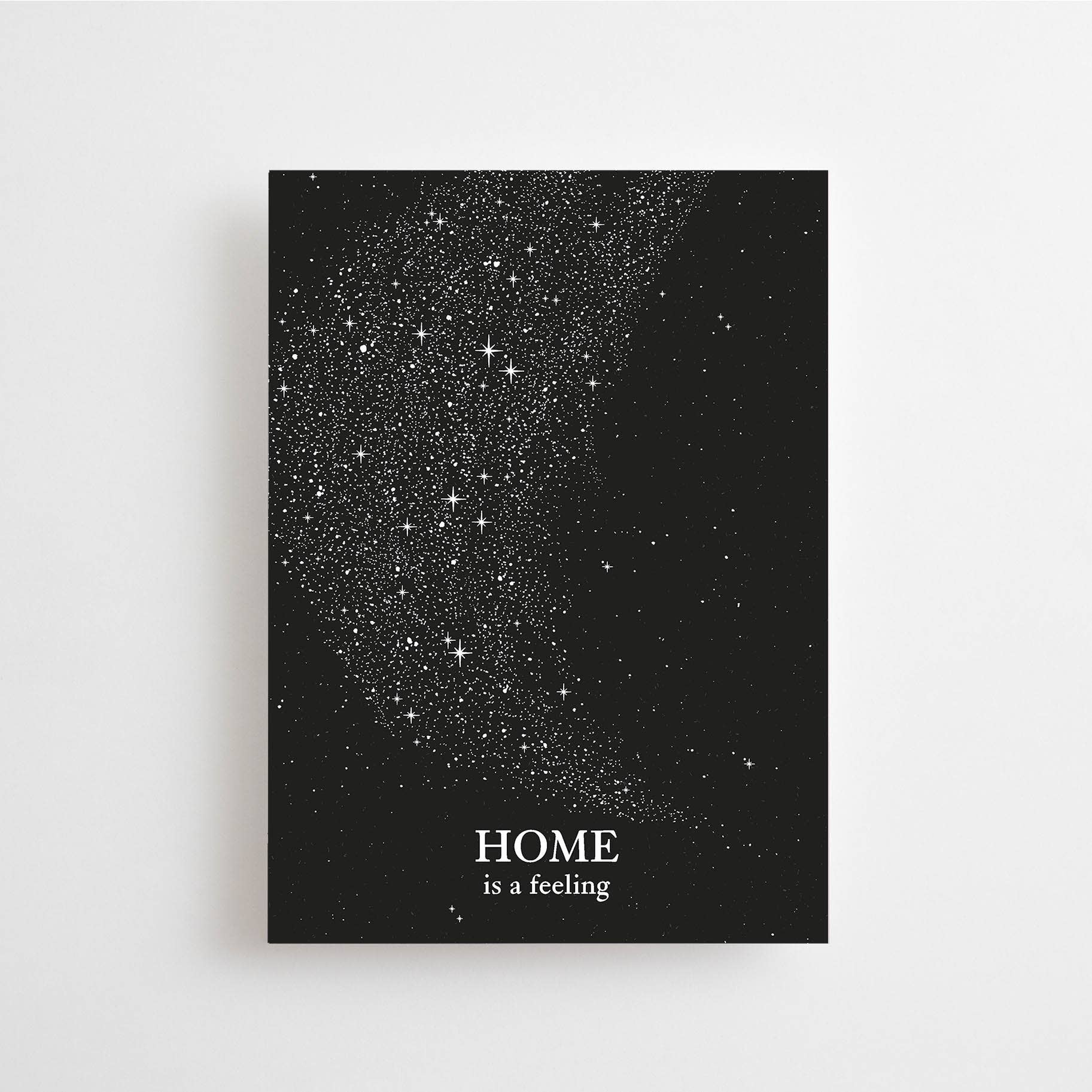 "home is a feeling" post card