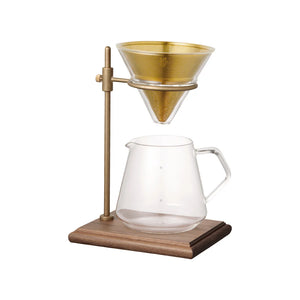 kinto coffee brewer stand with brass hardware