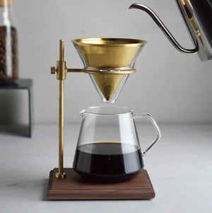 kinto coffee brewer stand with brass hardware styling