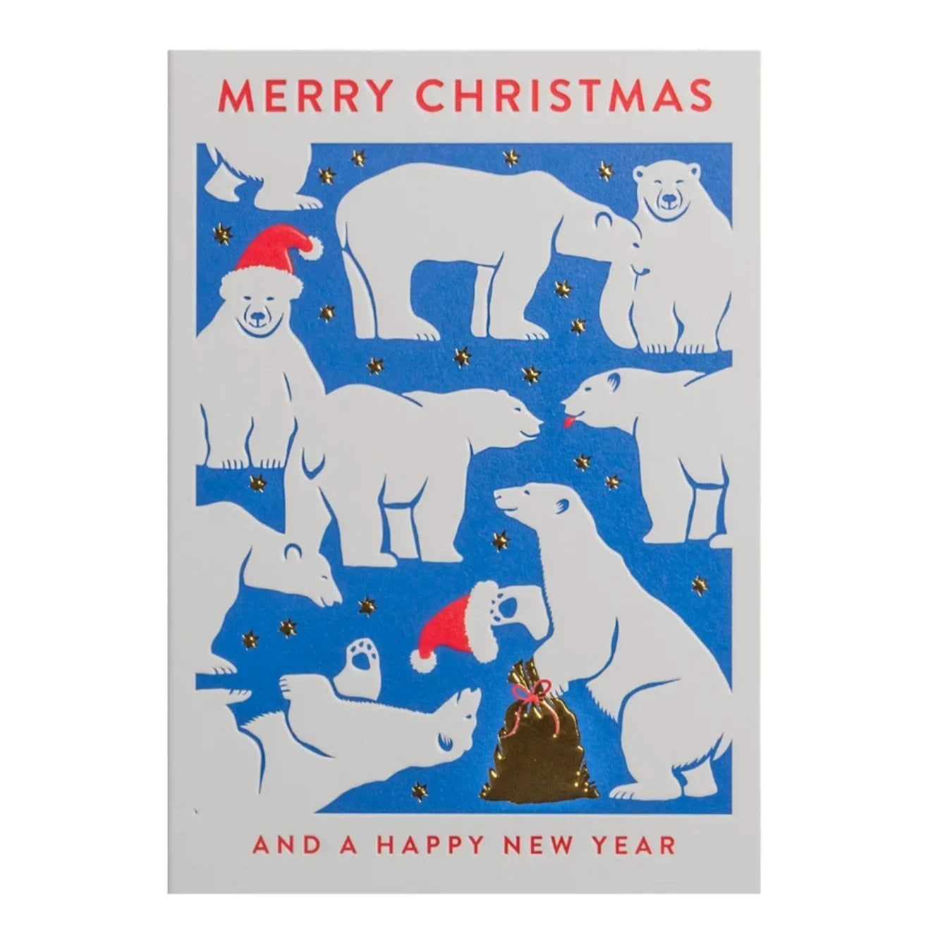 xmas card with polar bear and red hat