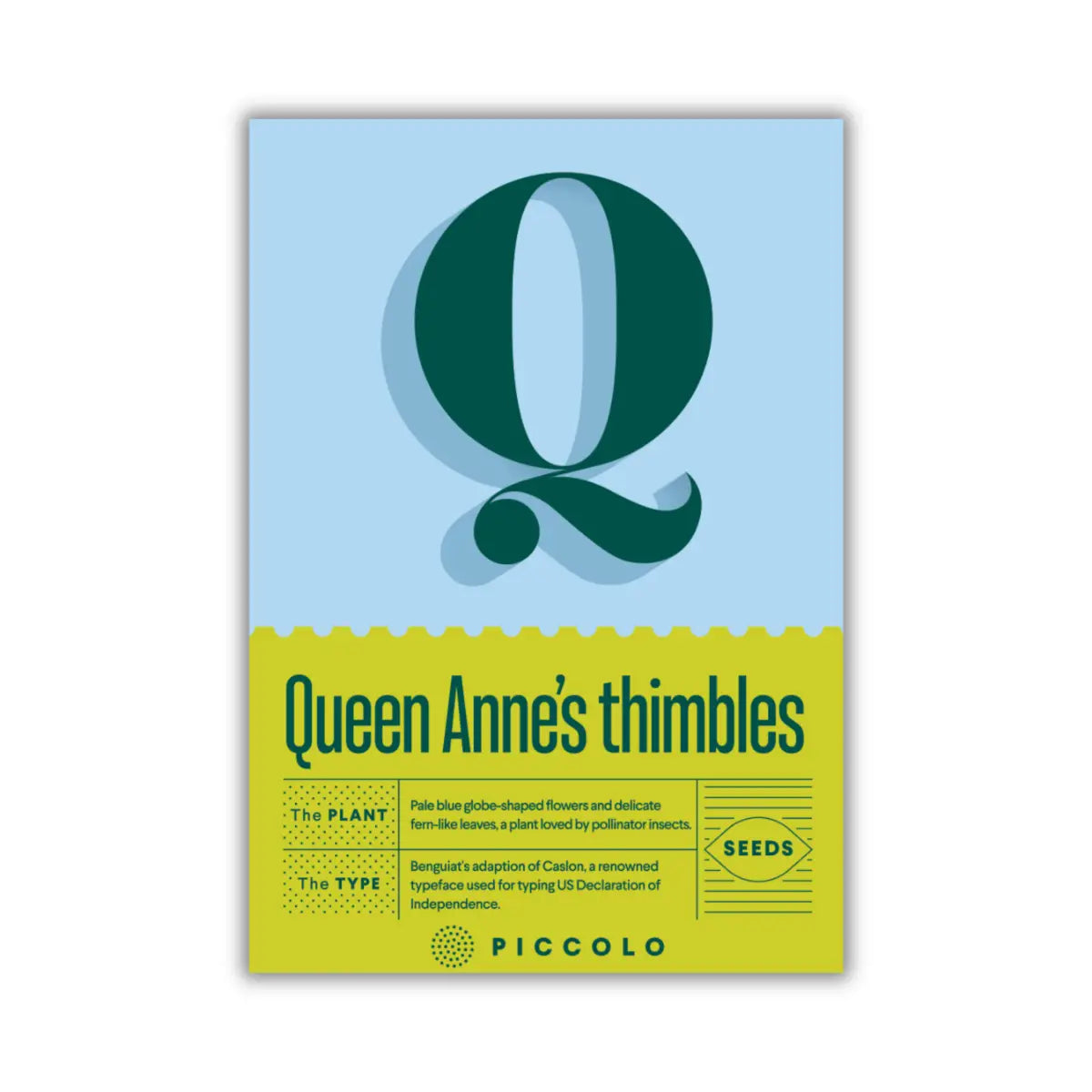 queen anne's thimbles plant seeds with typography packaging