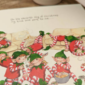 smoking elfs chilling on sofas xmas card